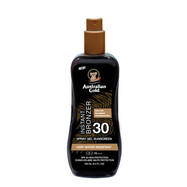 Australian Gold - Solcreme lotion m. spray, SPF 30 m/Bronzer - 100 ml.