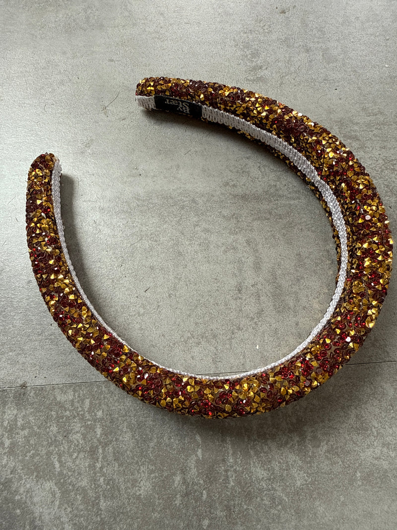 Hårbøjle – guld/røde sten