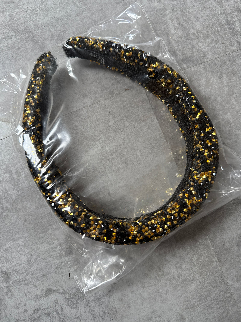Hårbøjle – guld/sorte sten