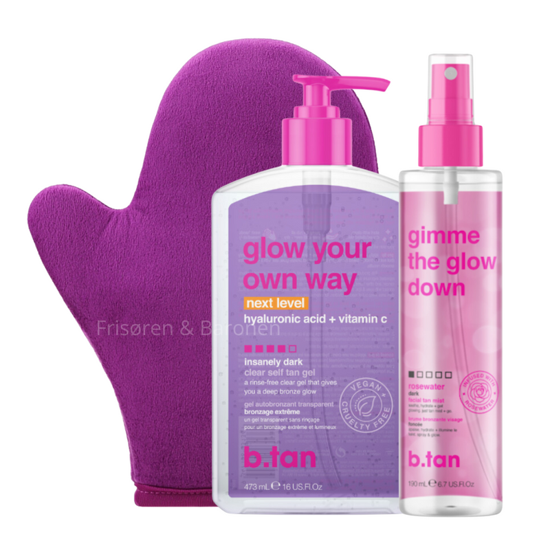 b.tan – Glow Your Own Way - Next Level Clear tanning gel 💜 Gimme Tan mist & handske