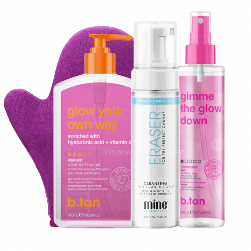 b.tan – Glow Your Own Way - Clear tanning gel 🩷 Gimme Tan mist, Minetan Tan Eraser Ultra Cleanser & handske