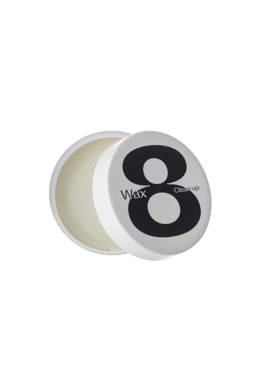 Åben hvid beholder med Eight Ball 8 logo. Clean Up Wax 8