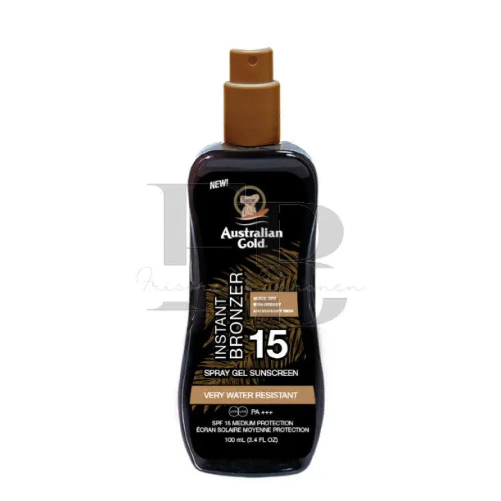 Australian Gold - Solcreme lotion m. spray, SPF 15 m/Bronzer - 100 ml.