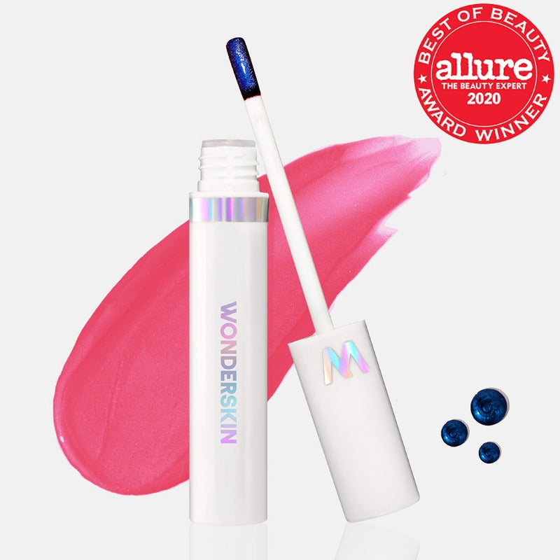 Sublim hvid læbestift beholder med colourshift logo og skrift. Wonderskin Wonder Blading Lip Stain Masque Sweetheart (Hot Pink)
