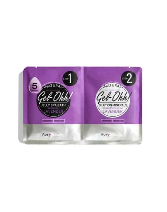Violet og sølv folie poser med Logo. Gel-Ohh Jelly Spa Pedi Bath - Lavendel.